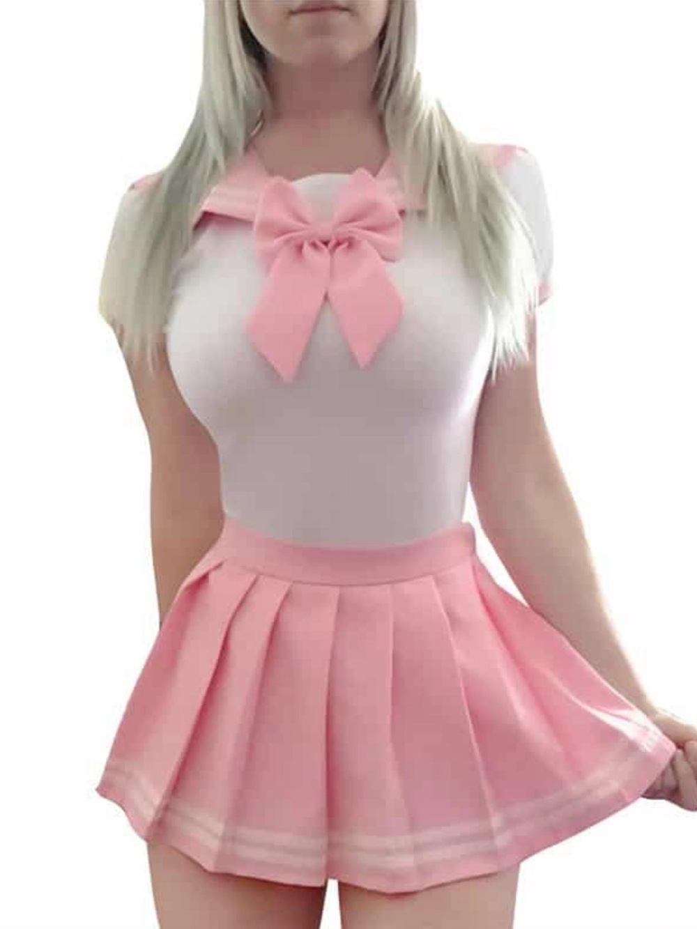 Cosplay Schoolgirl Style Bodysuit - Pink and White